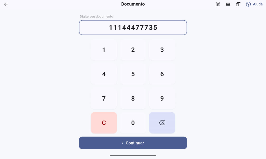Teclado numérico do documento no Totem de Visitante