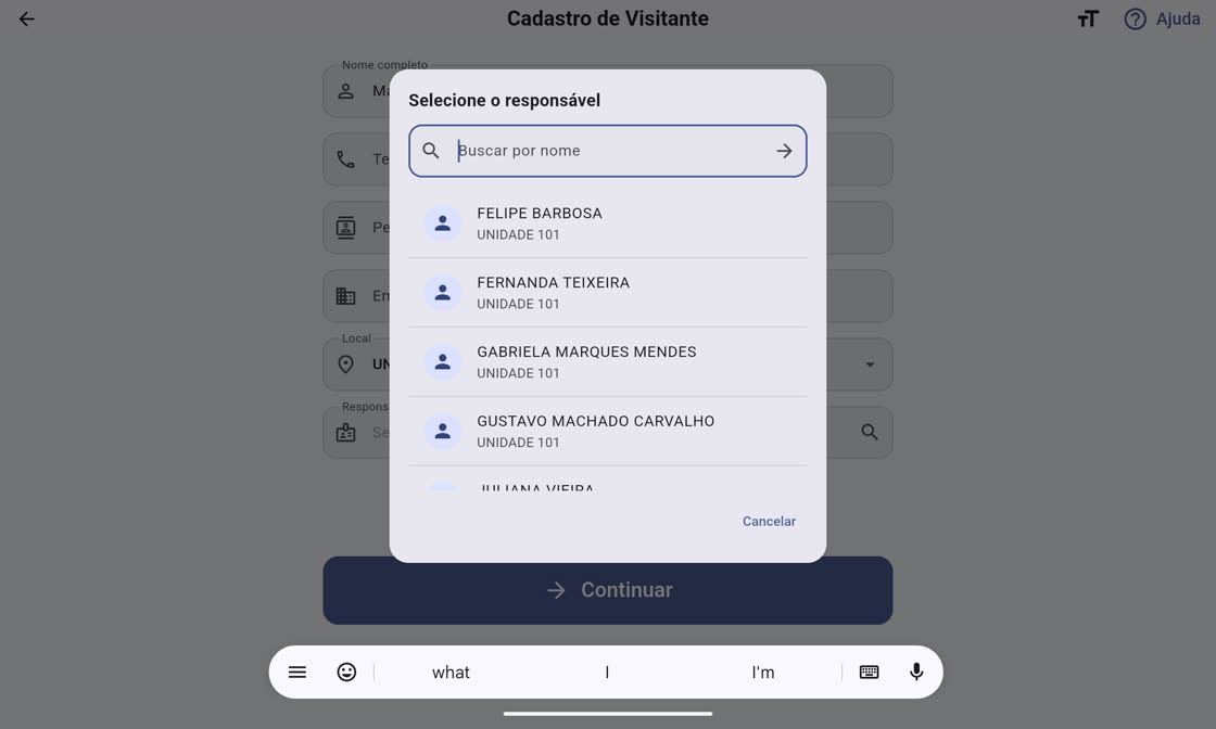 Escolha do responsável pela visita, por unidade