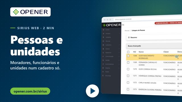 Cadastro de moradores, funcionários e unidades
