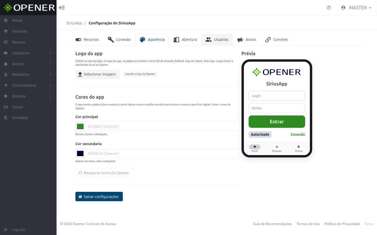 SiriusApp, aba Aparência