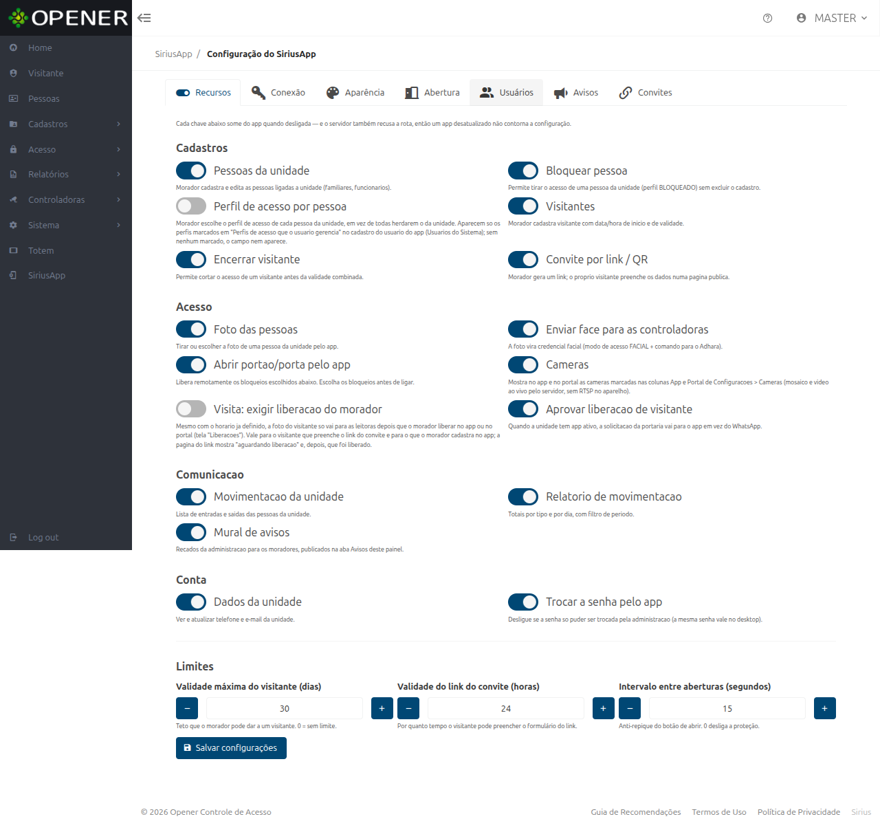 SiriusApp, aba Recursos