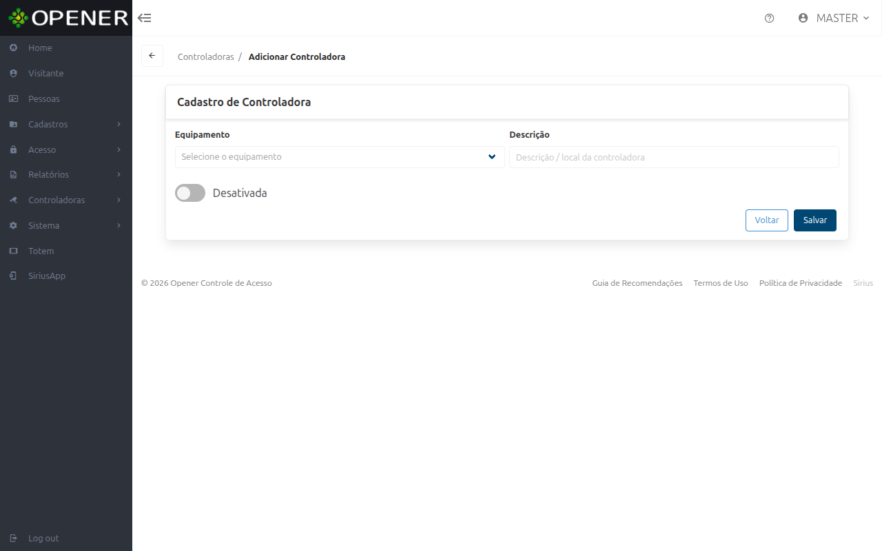 Cadastro de controladora