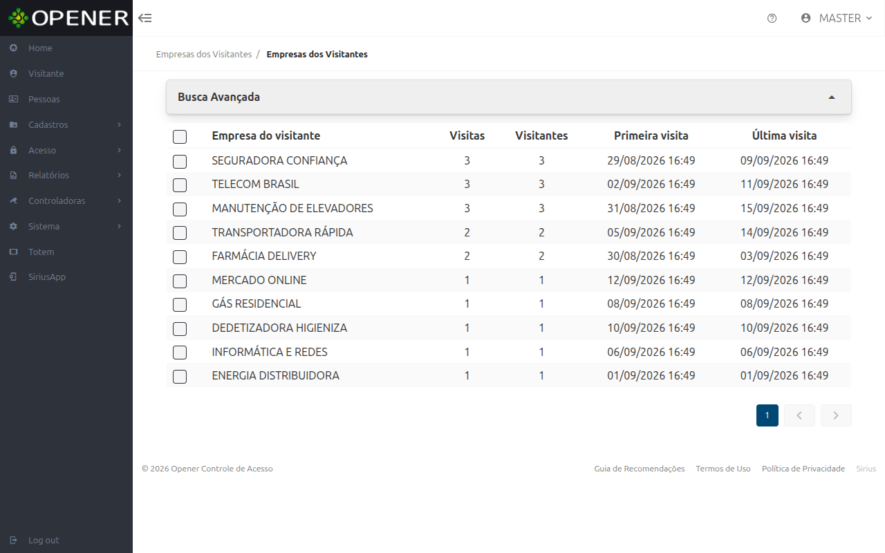Relatório de empresas dos visitantes