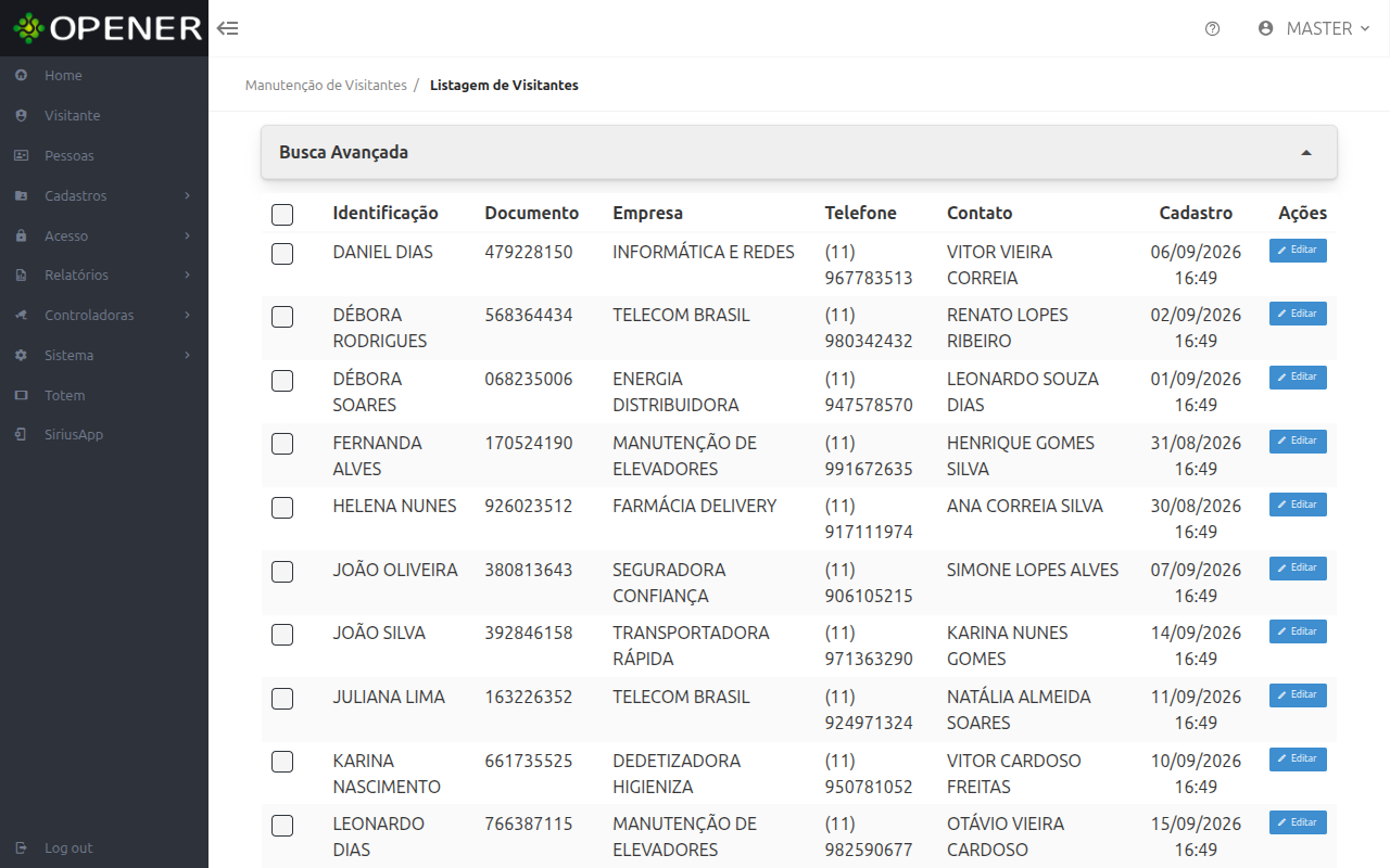 Lista de Manutenção de Visitantes