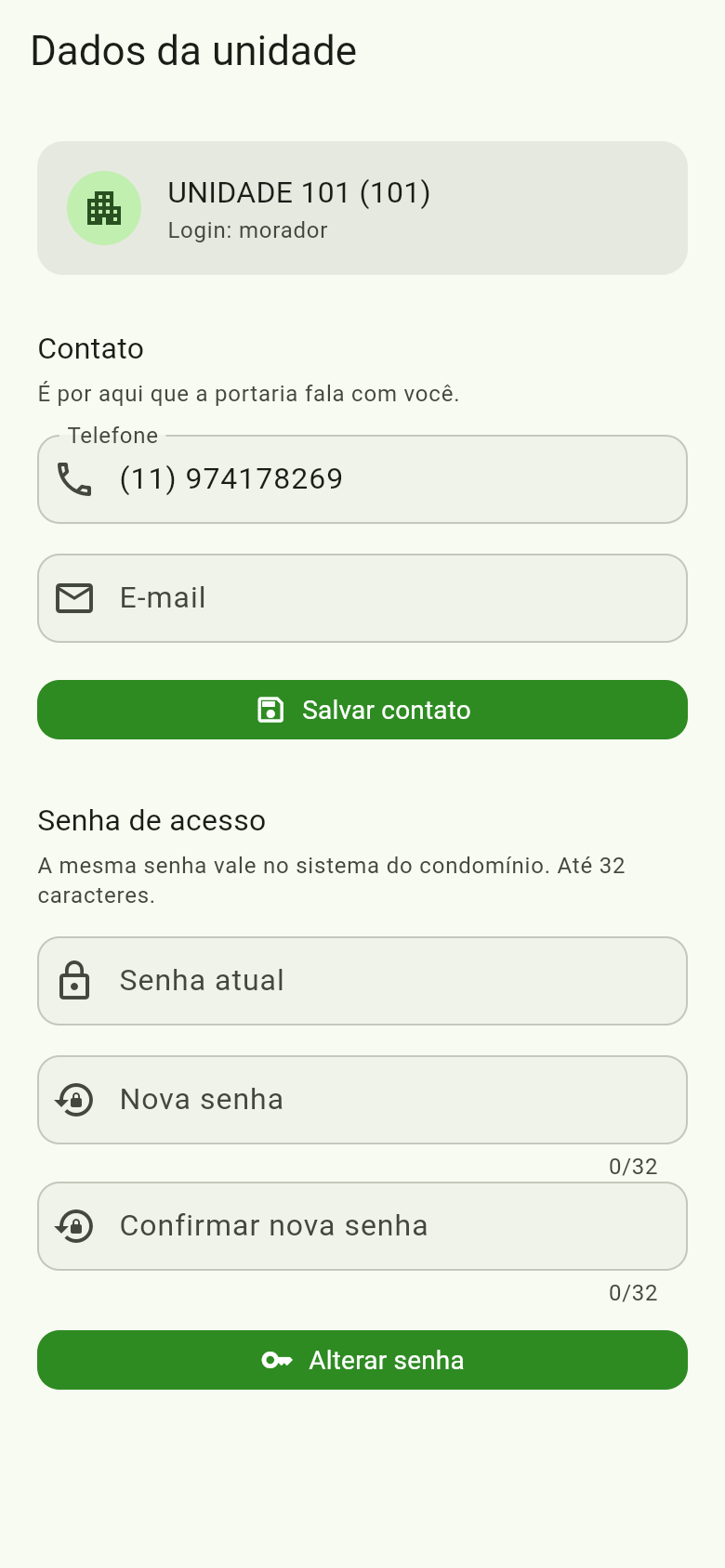 Dados da unidade
