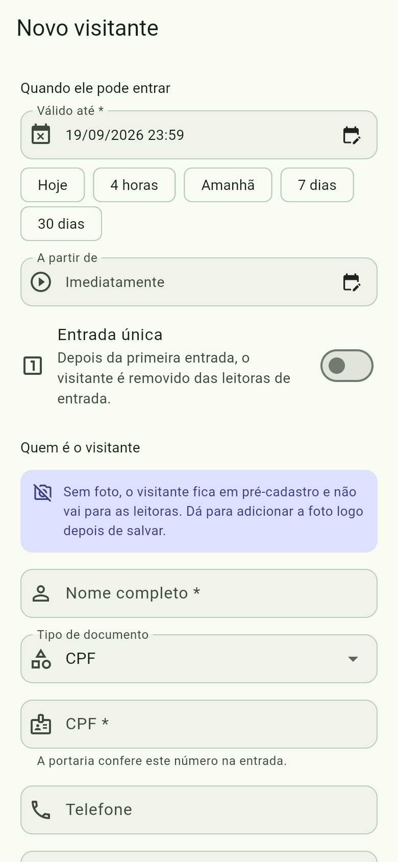 Cadastro de visitante