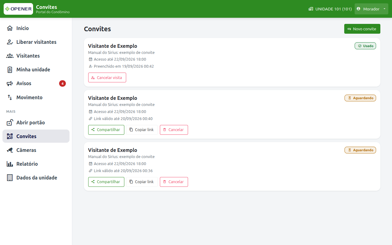 Lista de convites