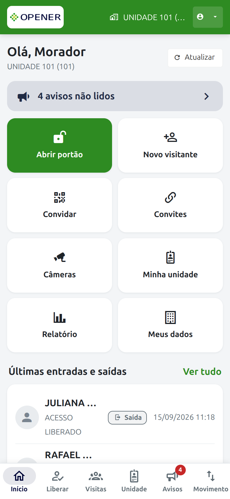 Início do portal no celular