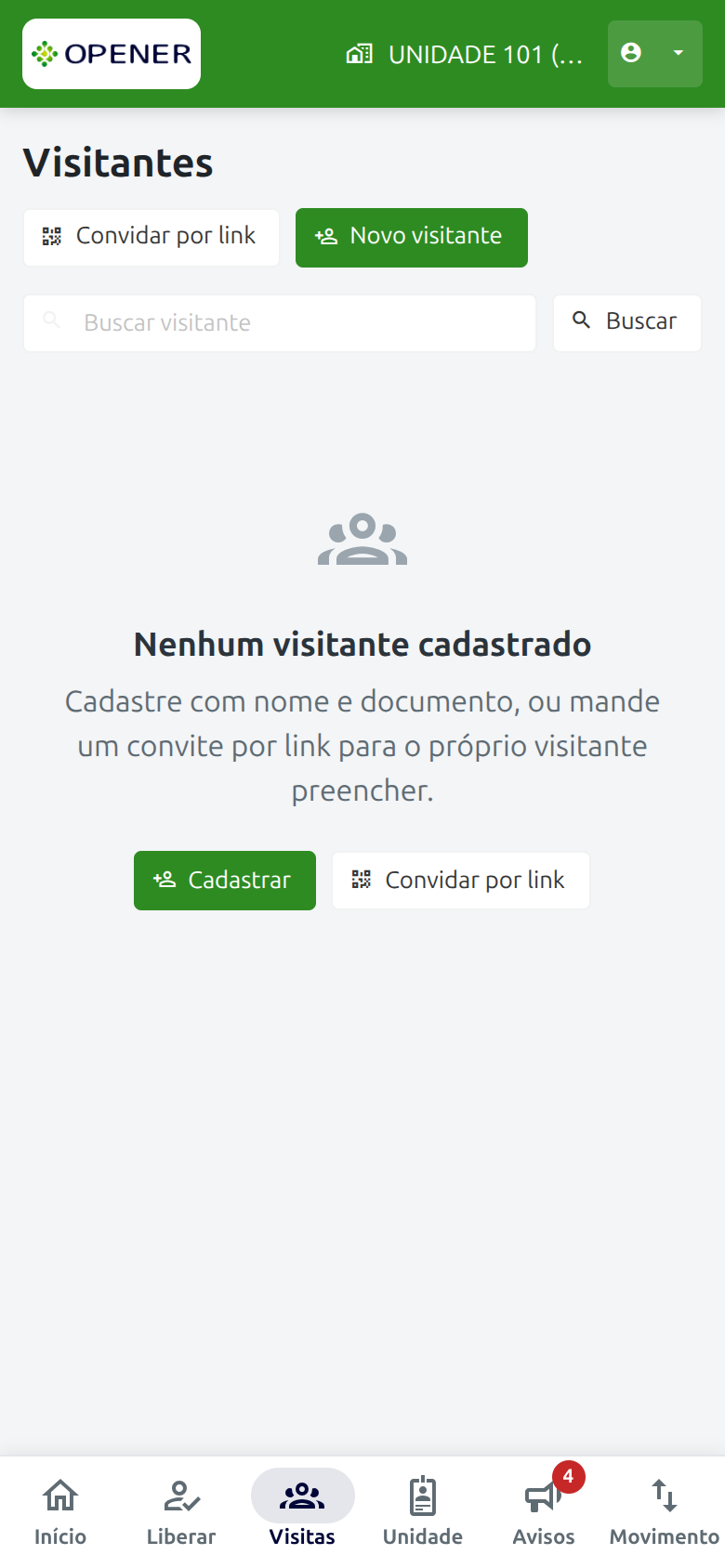 Lista de visitantes no celular
